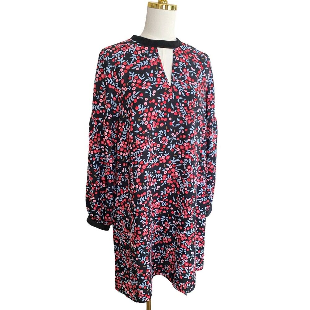 NWT Loft Berry Velvet Trim Cutout Shift Mini Dress M Long Sleeve Romantic Goth - Picture 3 of 11